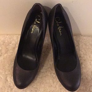 Cole Haan Gunmetal Shagreen Embossed Heels